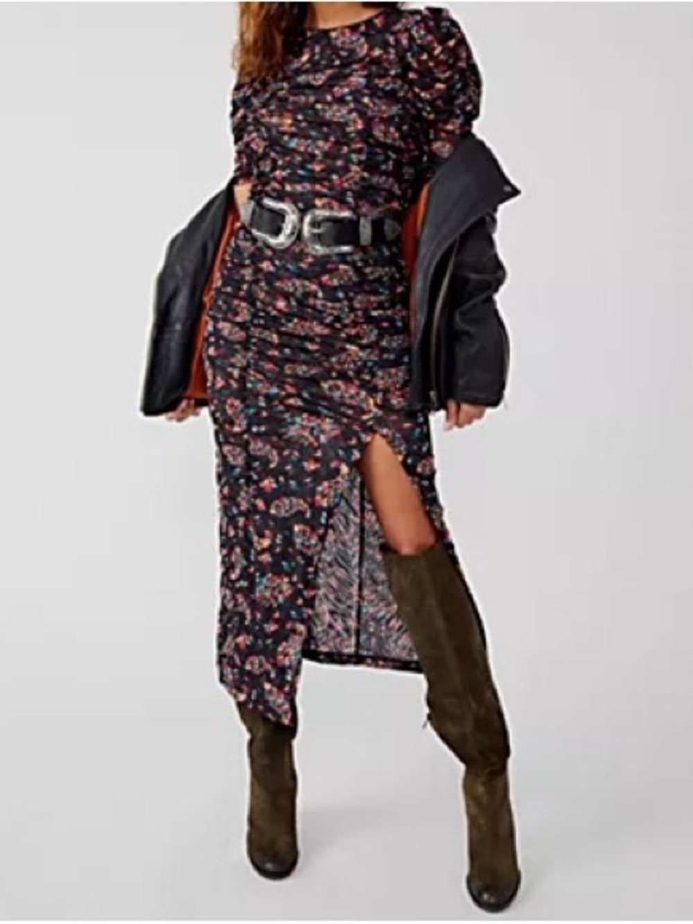 NWT Free People Briella Ruched Midi Dress